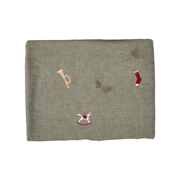 Juledug m. broderi - Green melange
