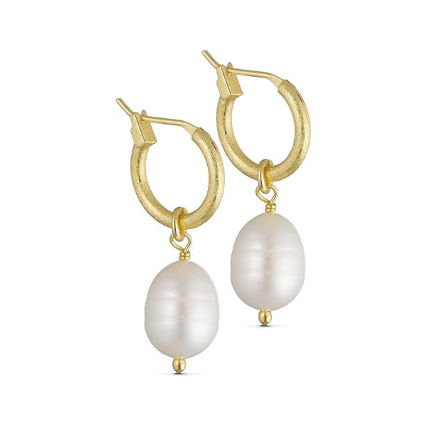 Pure By Nat - Hoop m. ris ferskvandsperler – Guld