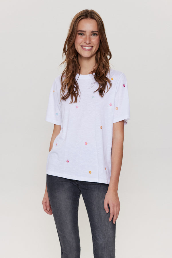 Nümph - NUPILAR T-SHIRT m. blomst - Hvid