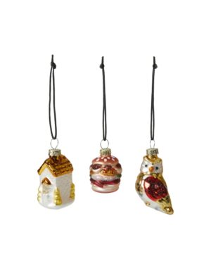 3 stk. Julekugler kirke/burger/fugl 3ass H6cm glas